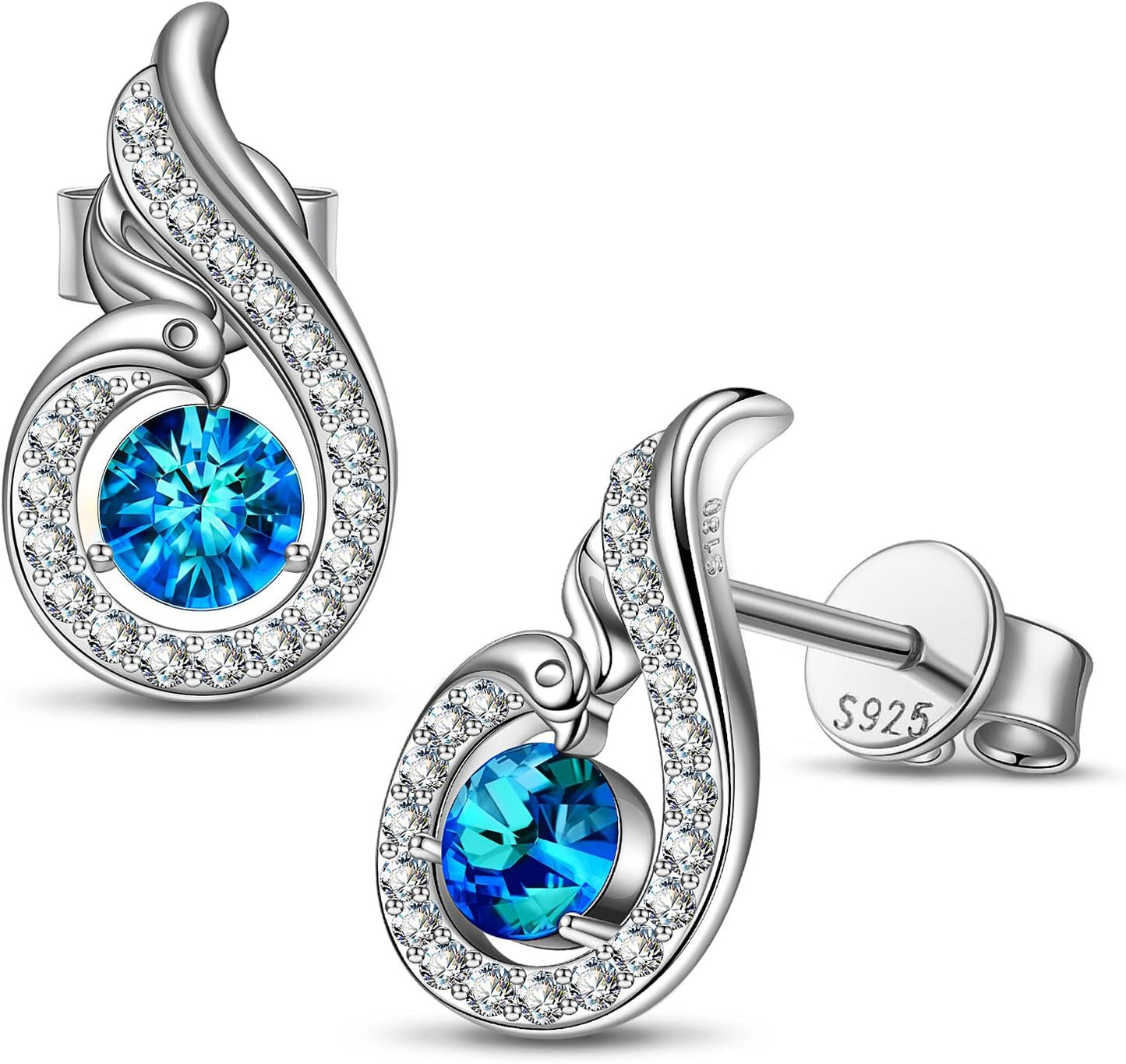 Sterling Silver Phoenix Earrings, Stud Earrings with Crystals from Austria, Packaged with Jewelry Box