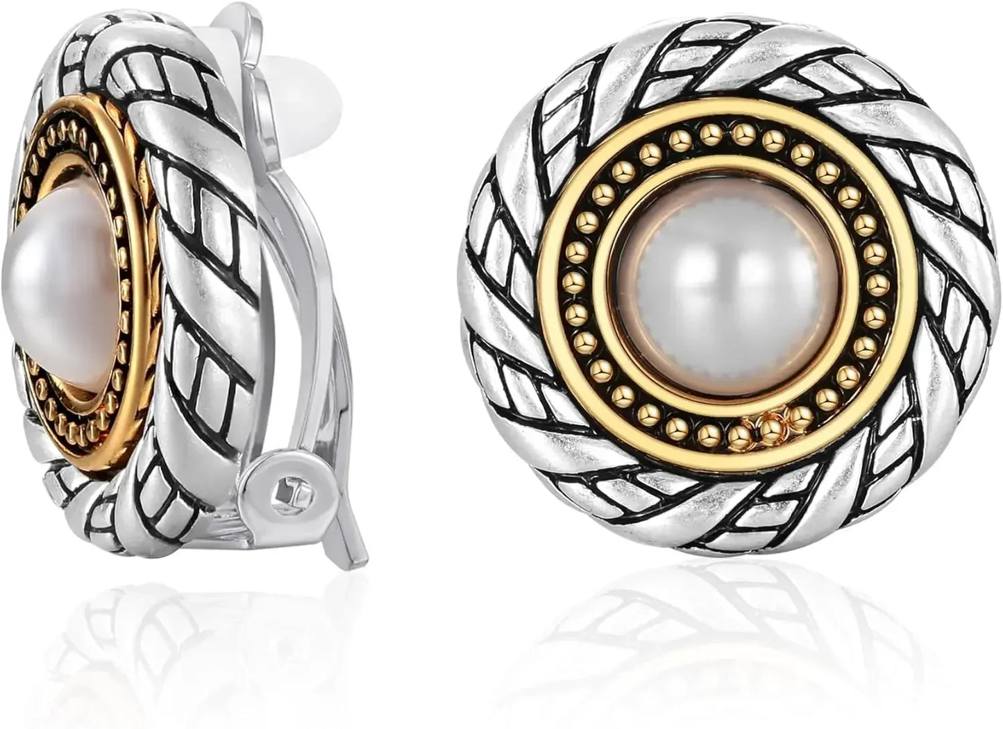 Antique Gold Clip On Hoop Earrings for Women Non Pierced Clip on Earrings with Interwoven Textured Jewelry Gifts