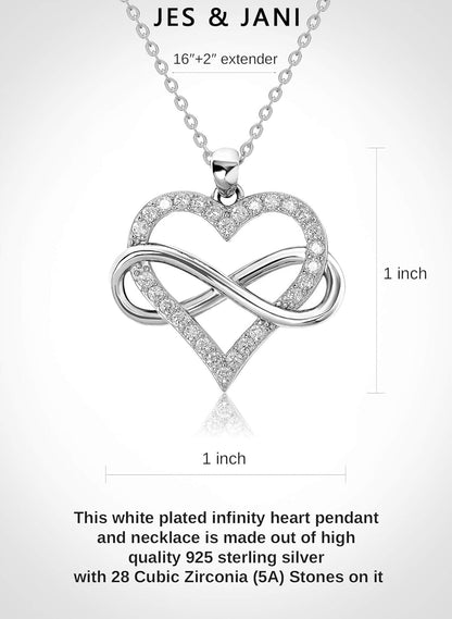 Heart Necklace for Women, Love Heart Pendant with Cubic Zirconia and Infinity Necklace