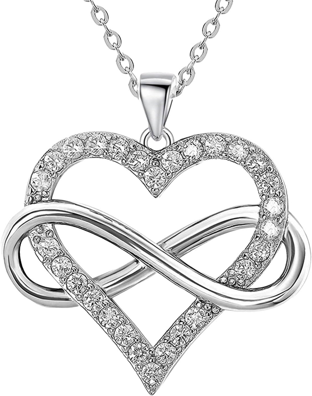 Heart Necklace for Women, Love Heart Pendant with Cubic Zirconia and Infinity Necklace