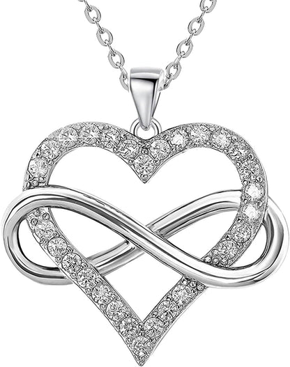 Heart Necklace for Women, Love Heart Pendant with Cubic Zirconia and Infinity Necklace