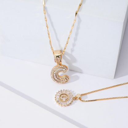 Letter Necklace 14k Gold Plated Bling Dainty Necklaces Trendy Chunky Custom Name Necklace Personalized Round Circle Pendant Zirconia Letters Name Crystal Jewelry Gifts for Women