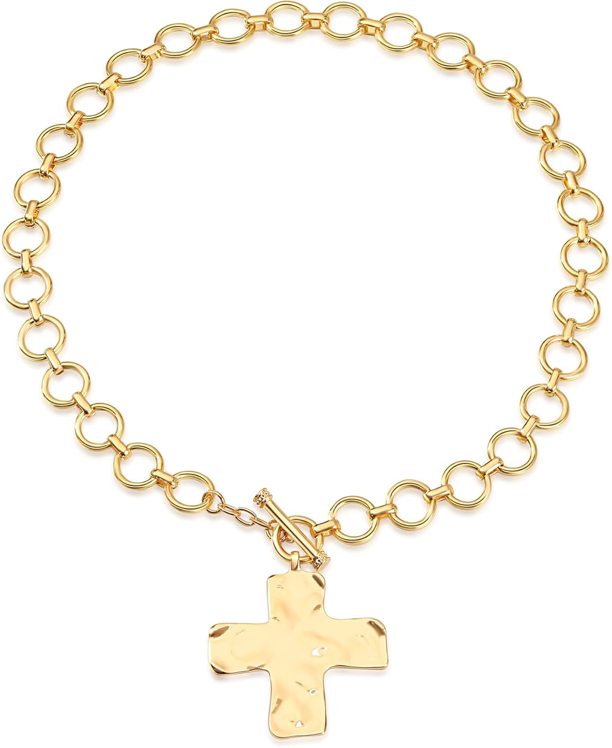Statement Gold Hammered Bold Cross Necklace Thick Chain Vintage Chain Pendant Jewelry
