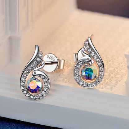 Sterling Silver Phoenix Earrings, Stud Earrings with Crystals from Austria, Packaged with Jewelry Box