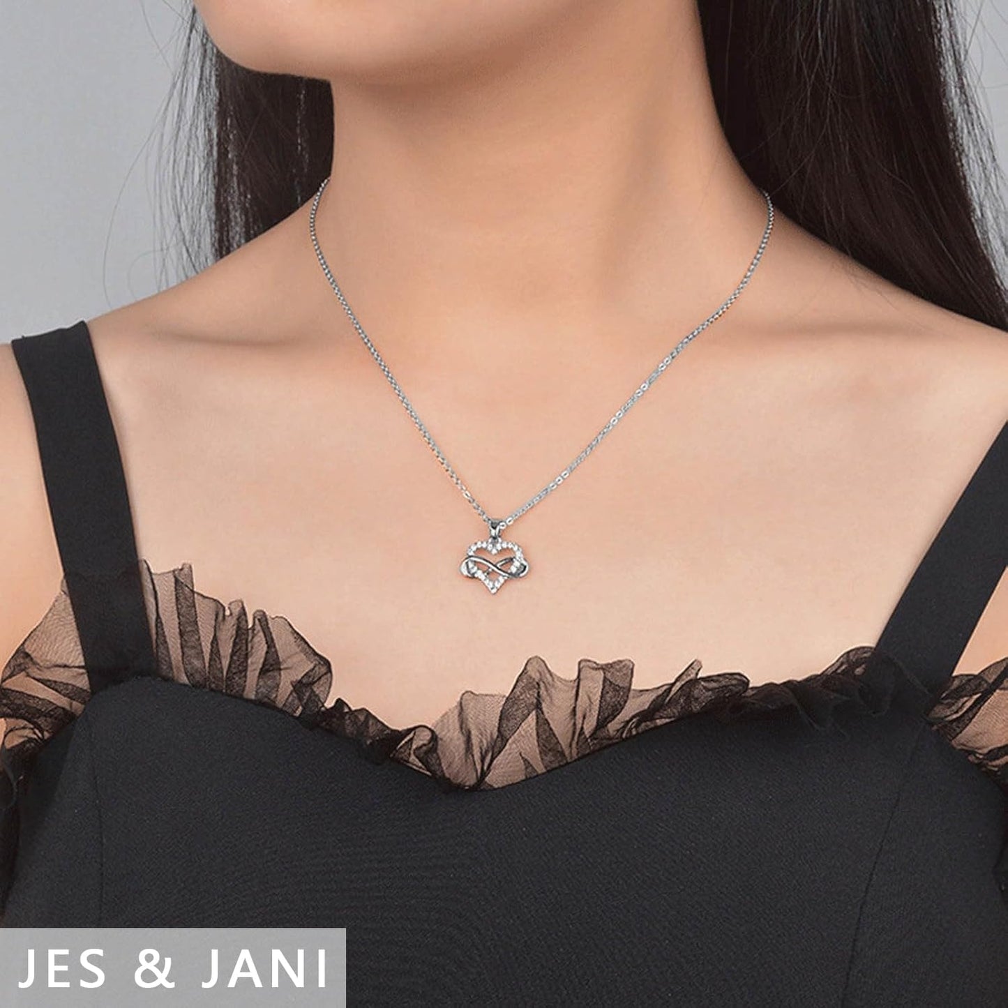 Heart Necklace for Women, Love Heart Pendant with Cubic Zirconia and Infinity Necklace