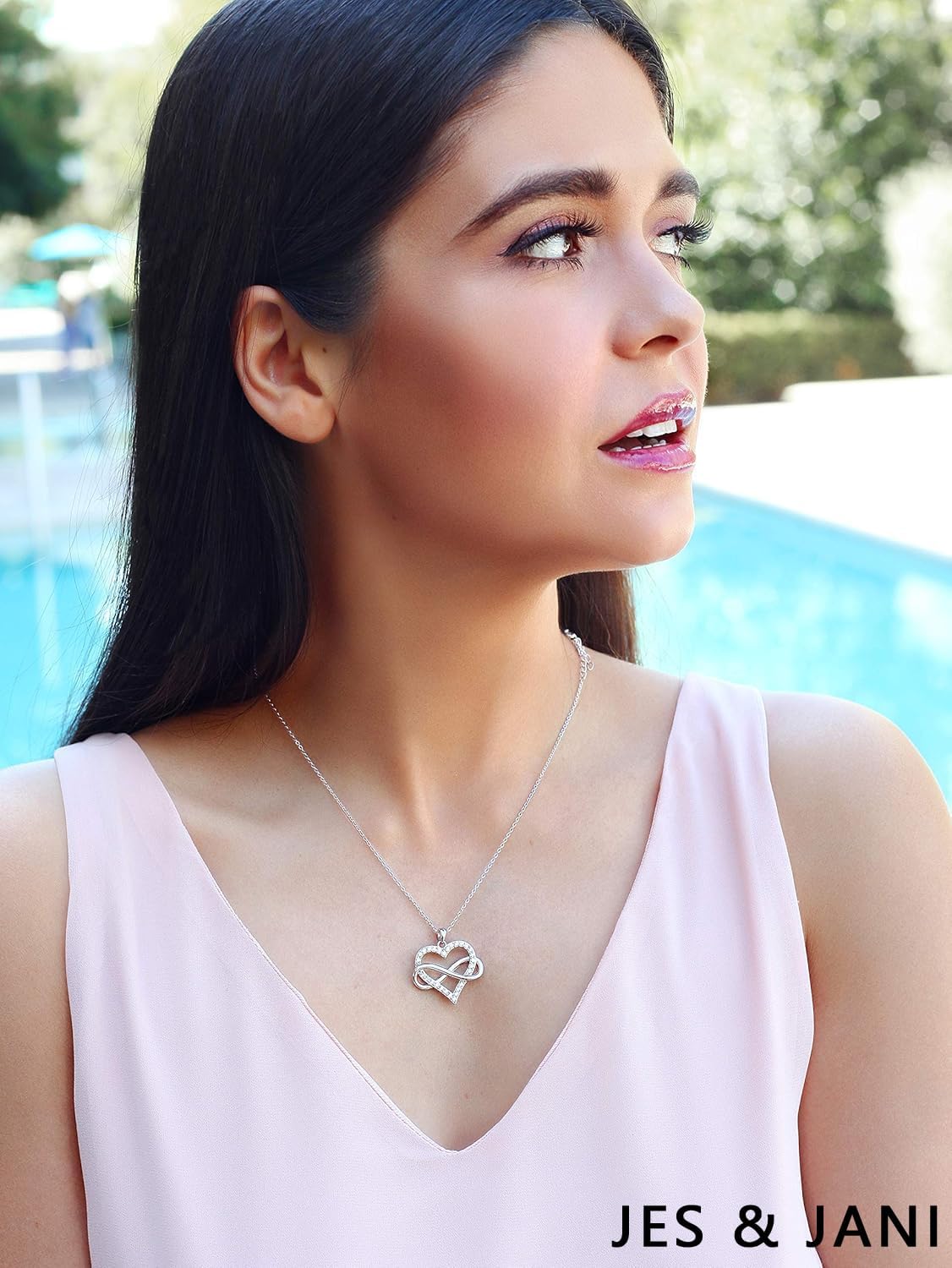 Heart Necklace for Women, Love Heart Pendant with Cubic Zirconia and Infinity Necklace