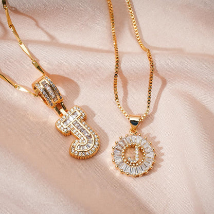 Letter Necklace 14k Gold Plated Bling Dainty Necklaces Trendy Chunky Custom Name Necklace Personalized Round Circle Pendant Zirconia Letters Name Crystal Jewelry Gifts for Women