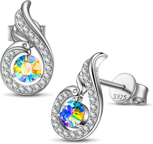 Sterling Silver Phoenix Earrings, Stud Earrings with Crystals from Austria, Packaged with Jewelry Box