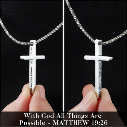 2 Pcs Black Silver Cross Necklace for Men - Inspirational Bible Verse Cross Chain for Men Stainless Steel Cross Pendant Necklace for Men Gifts, Box Chain 18-24 Inch