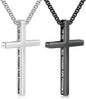 2 Pcs Black Silver Cross Necklace for Men - Inspirational Bible Verse Cross Chain for Men Stainless Steel Cross Pendant Necklace for Men Gifts, Box Chain 18-24 Inch