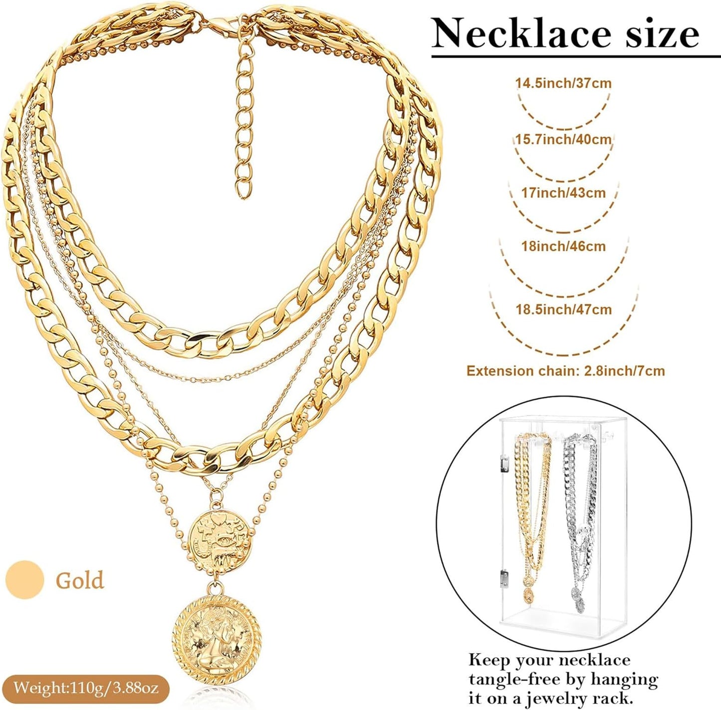 Gold Layered Necklaces for Women Trendy Retro Coin Pendant Necklace Dainty Chunky Chain Choker Necklaces for Jewelry Birthday Gifts