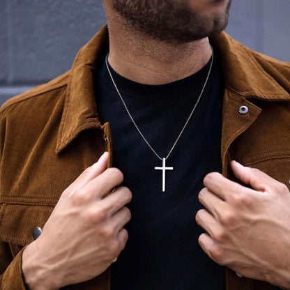 2 Pcs Black Silver Cross Necklace for Men - Inspirational Bible Verse Cross Chain for Men Stainless Steel Cross Pendant Necklace for Men Gifts, Box Chain 18-24 Inch
