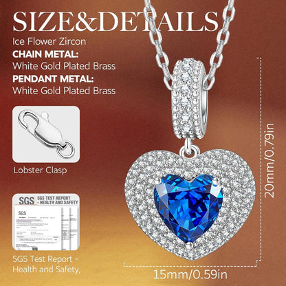 Kate Lynn Eternal Love Heart Necklaces for Women, White Gold Plated Silver/Brass with Ice-flower Zircons