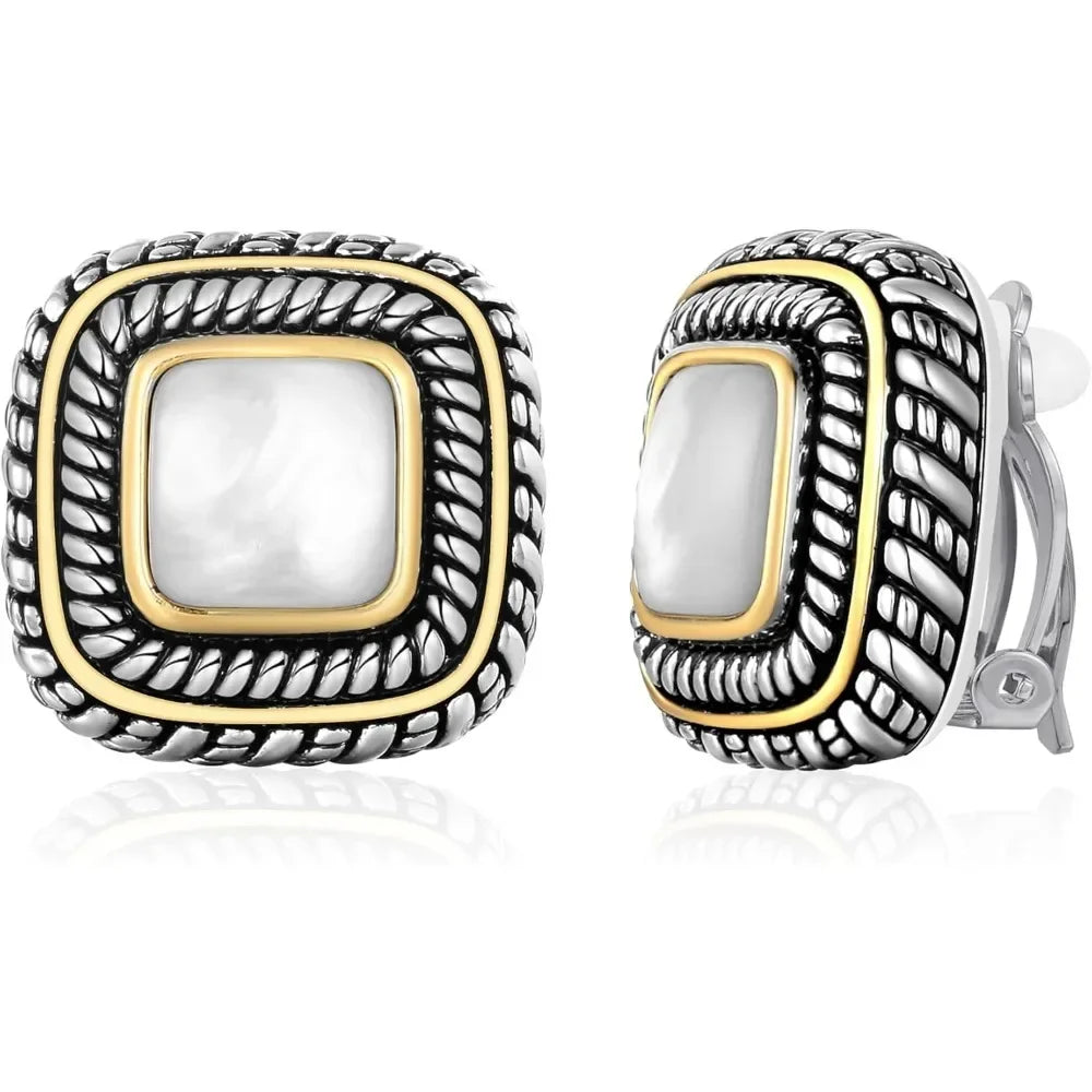 Antique Gold Clip On Hoop Earrings for Women Non Pierced Clip on Earrings with Interwoven Textured Jewelry Gifts