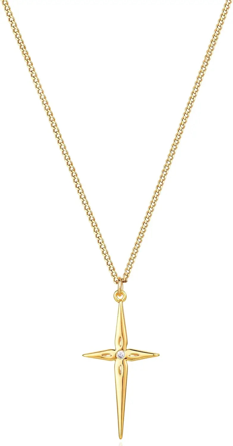 Cross Necklace Faith Pendant 14K Plated Dainty Chain Minimalist Simple Tiny God Lords Prayer Religious Jewelry