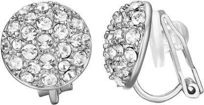 Clip On Earrings with Round Austrian Crystals Christmas Gifts For Women Kids Non Pierced Ears