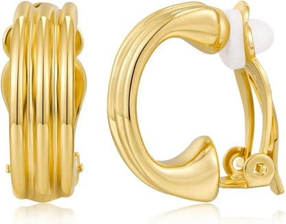 Antique Gold Clip On Hoop Earrings for Women Non Pierced Clip on Earrings with Interwoven Textured Jewelry Gifts