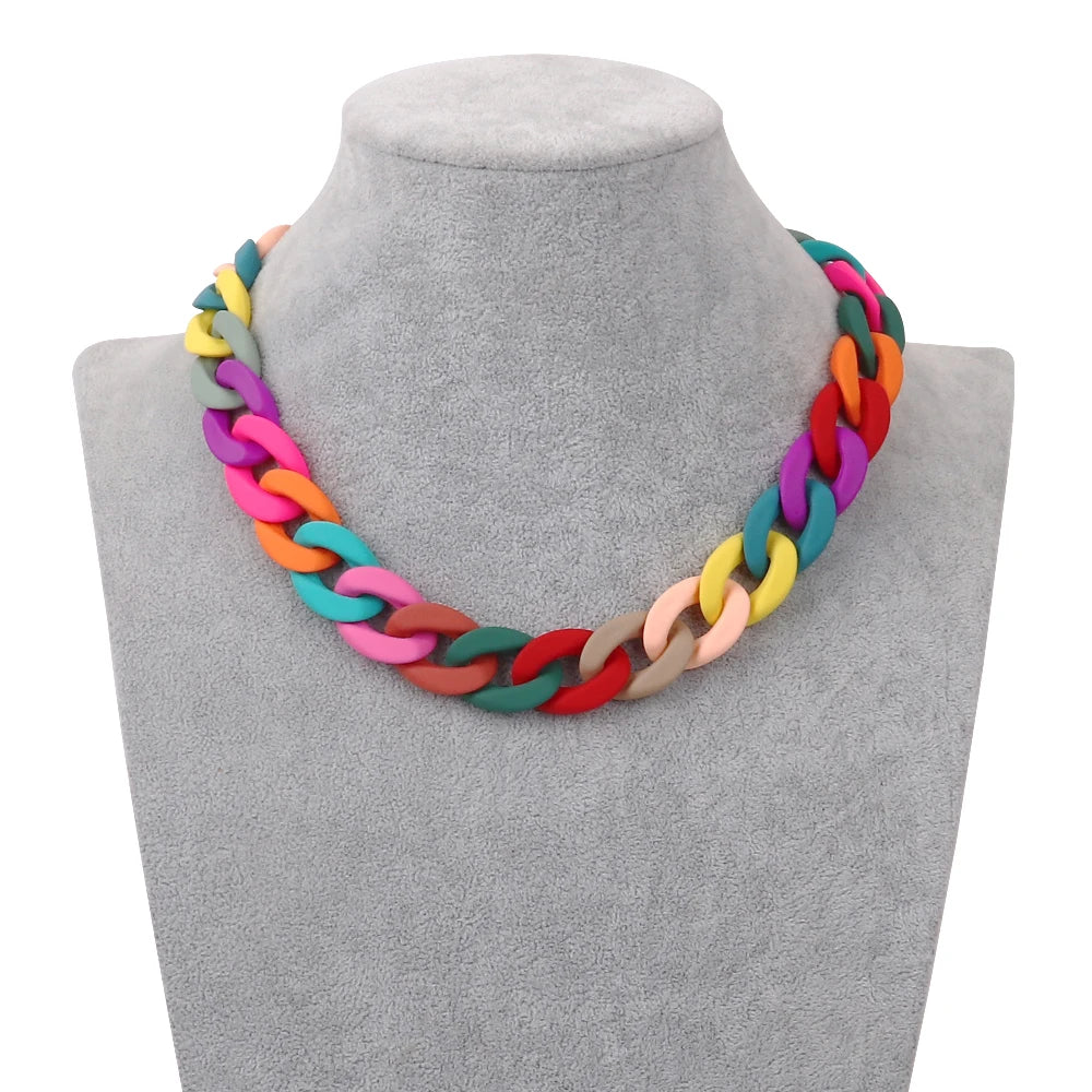 FishSheep Fashion Colorful Acrylic Matte Chain Choker Necklace for Women Statement Resin Wide Chain Collar Neck Jewelry