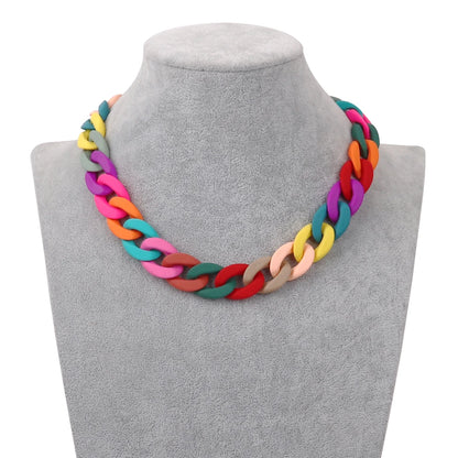 FishSheep Fashion Colorful Acrylic Matte Chain Choker Necklace for Women Statement Resin Wide Chain Collar Neck Jewelry
