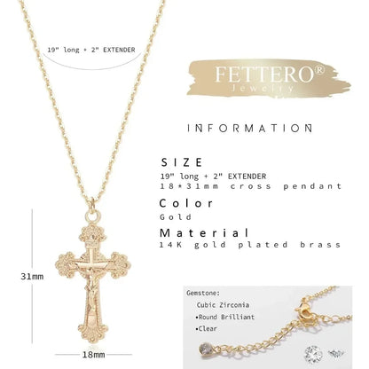 Cross Necklace Faith Pendant 14K Plated Dainty Chain Minimalist Simple Tiny God Lords Prayer Religious Jewelry