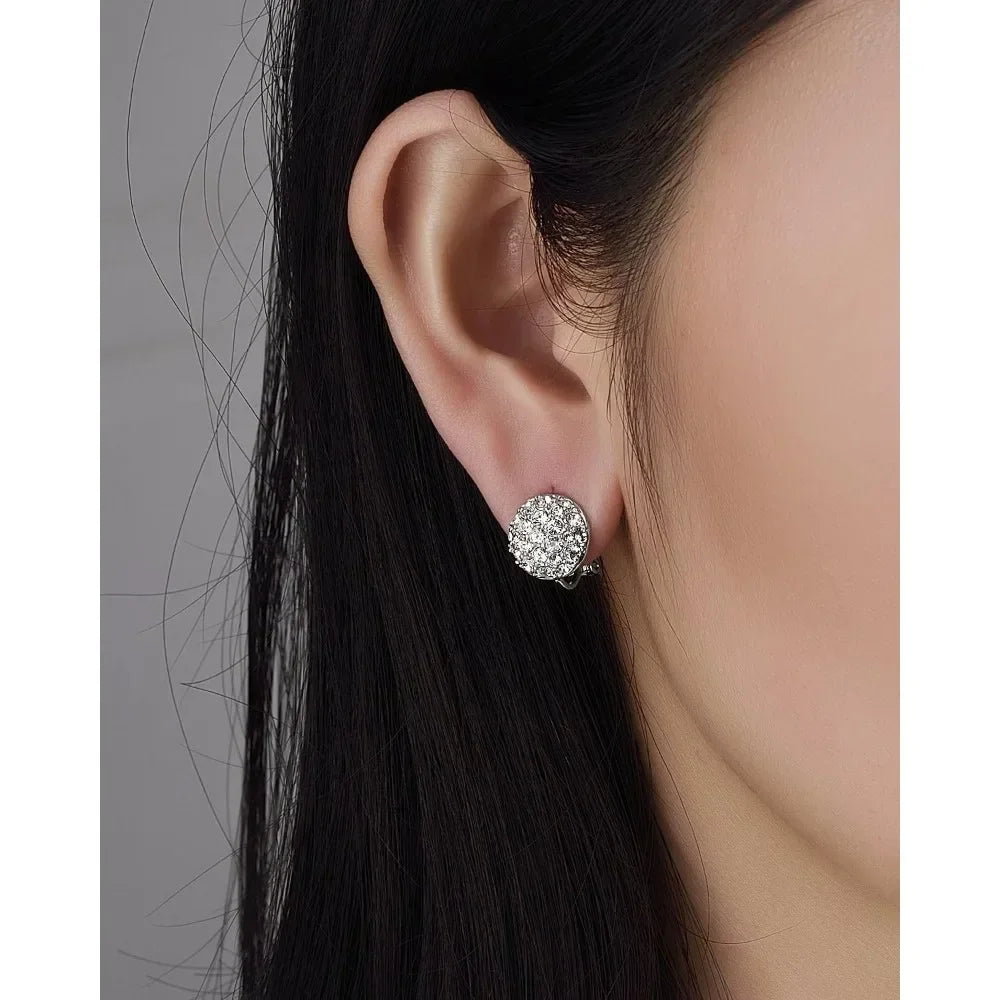 Clip On Earrings with Round Austrian Crystals Christmas Gifts For Women Kids Non Pierced Ears