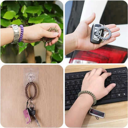 6PCS Stretchable Wristband Wristlet Keychain Wrist Key Chain Wristlet,Spring Flexible Spiral Wrist Coil Wrist Key Holder Ring