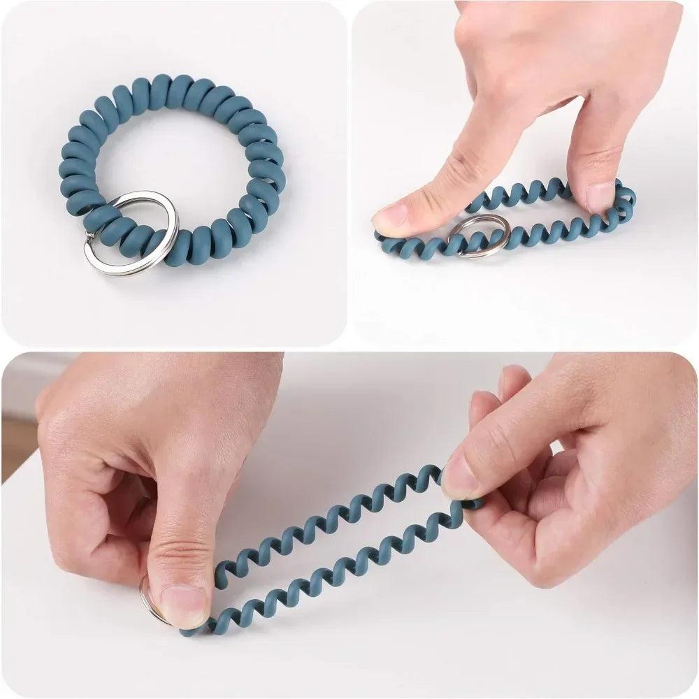 6PCS Stretchable Wristband Wristlet Keychain Wrist Key Chain Wristlet,Spring Flexible Spiral Wrist Coil Wrist Key Holder Ring