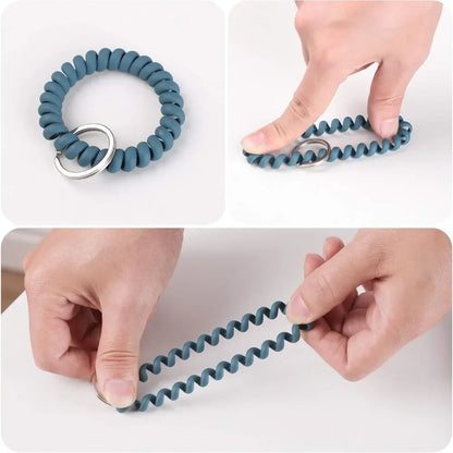 6PCS Stretchable Wristband Wristlet Keychain Wrist Key Chain Wristlet,Spring Flexible Spiral Wrist Coil Wrist Key Holder Ring