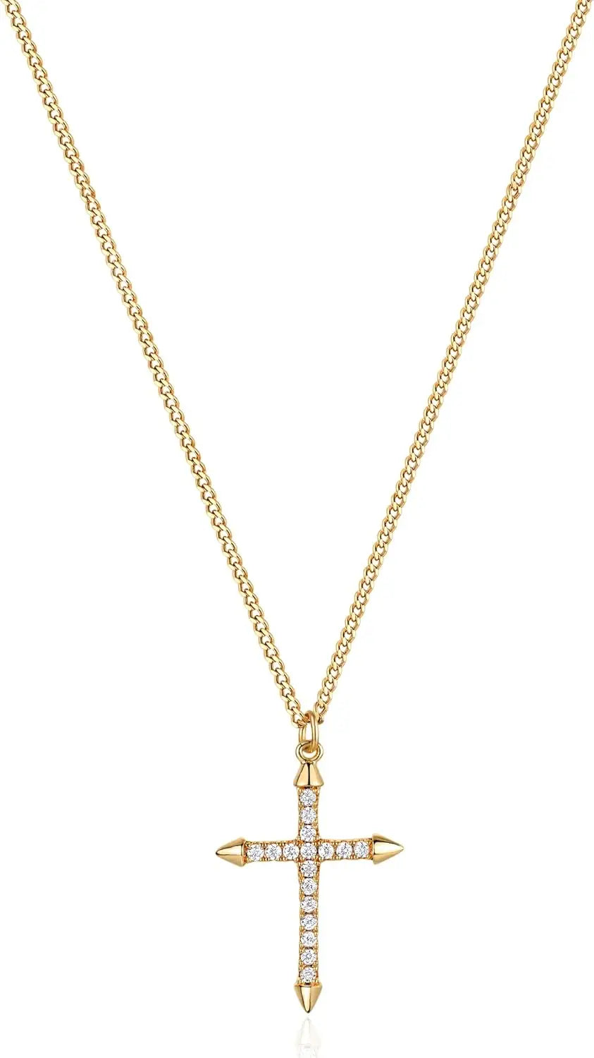 Cross Necklace Faith Pendant 14K Plated Dainty Chain Minimalist Simple Tiny God Lords Prayer Religious Jewelry