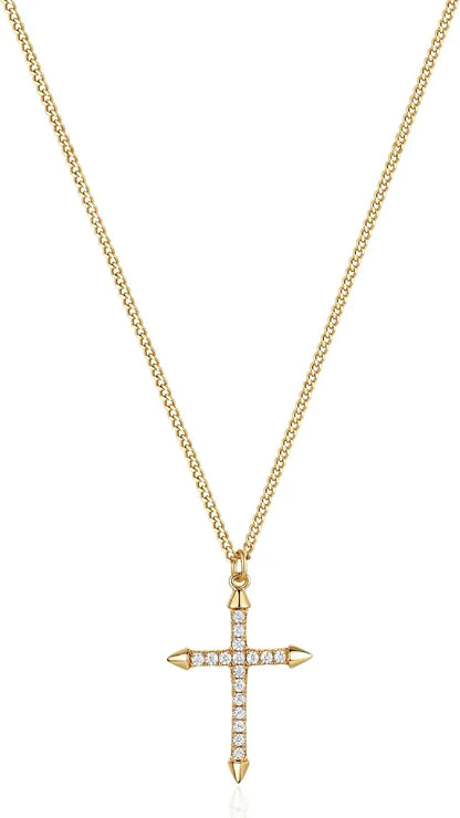 Cross Necklace Faith Pendant 14K Plated Dainty Chain Minimalist Simple Tiny God Lords Prayer Religious Jewelry