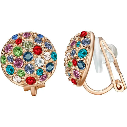 Clip On Earrings with Round Austrian Crystals Christmas Gifts For Women Kids Non Pierced Ears