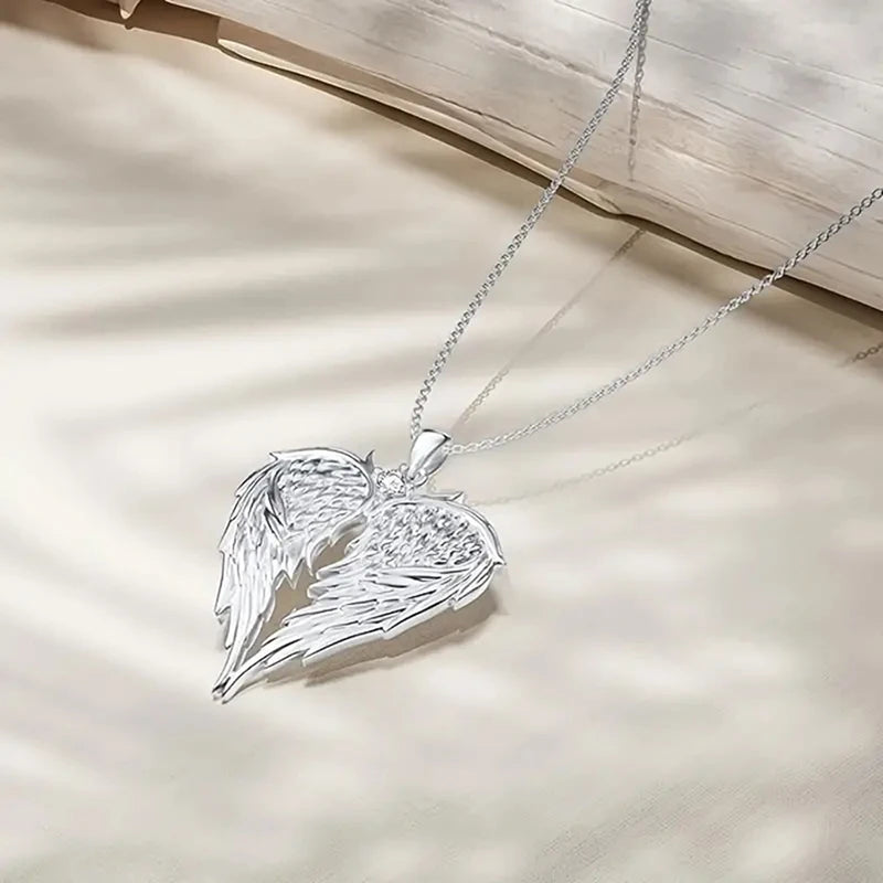 Crystal Angel Wings Heart Pendant Necklaces For Women Jewelry Christmas Gifts