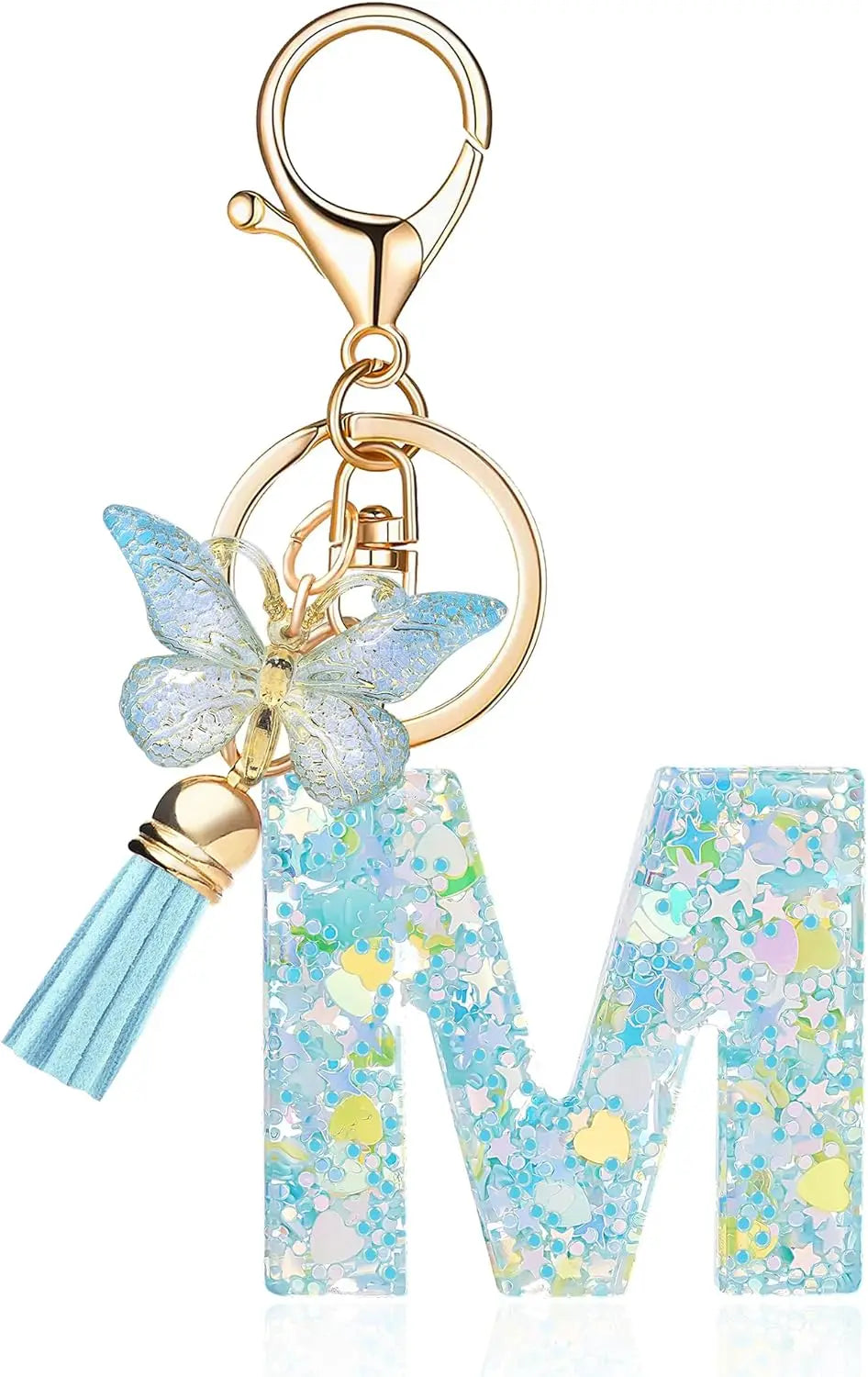 Fashion Alphabet Initial Letter Keychain Tassel Butterfly Pendant Key Ring for Purse Handbags Women Girl