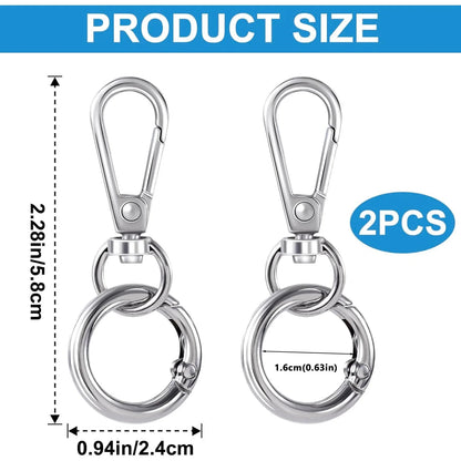 2 Sets Swivel Clasp Clip, Metal Swivel Snap Hooks, Double Opening Key Chain Clip with Key Ring for DIY Crafts Lanyard Making
