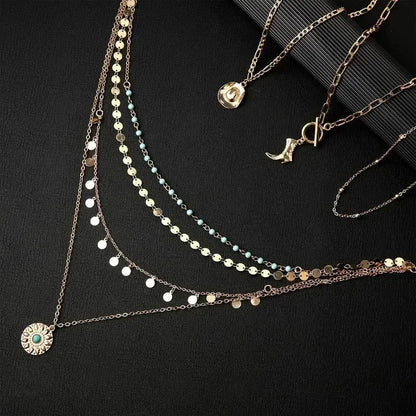 6 Pcs Cowgirl Jewelry for Women Turquoise Chain Layered Necklace Cowgirl Boot Hat Earring