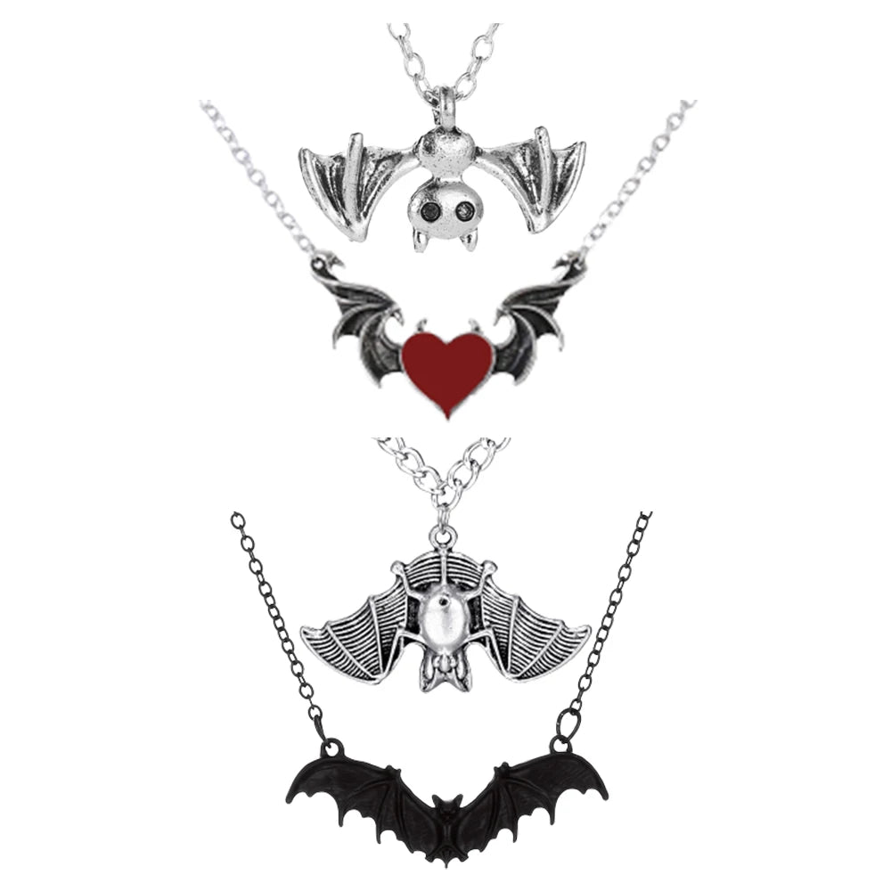 Gothic Bat Necklace for Women Men Punk Hip Hop Rock Vintage Metal Pendant Necklace Party Halloween Jewelry Gifts