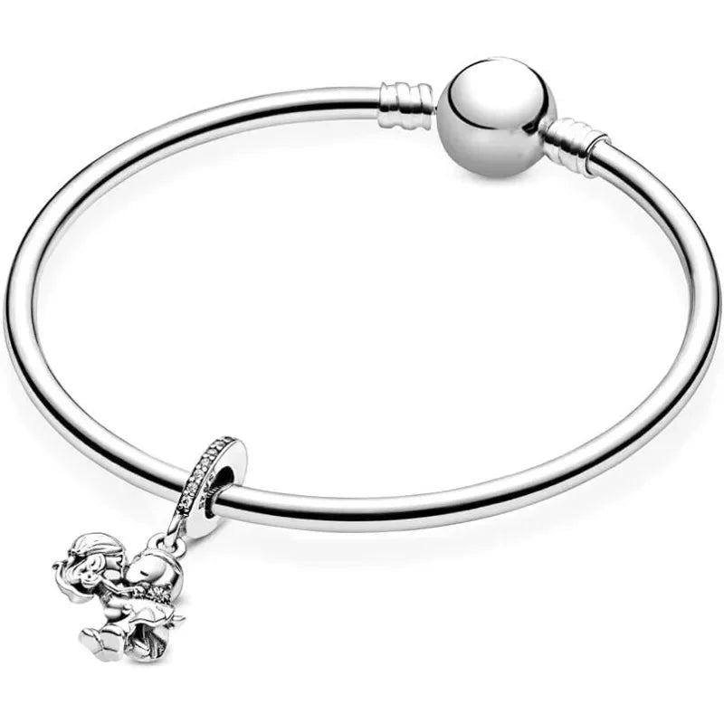 Married Couple Cubic Zirconia Family Charm Sterling Silver Heart Beads Perfect Mom Charm Birthday Christmas Jewelry Gifts