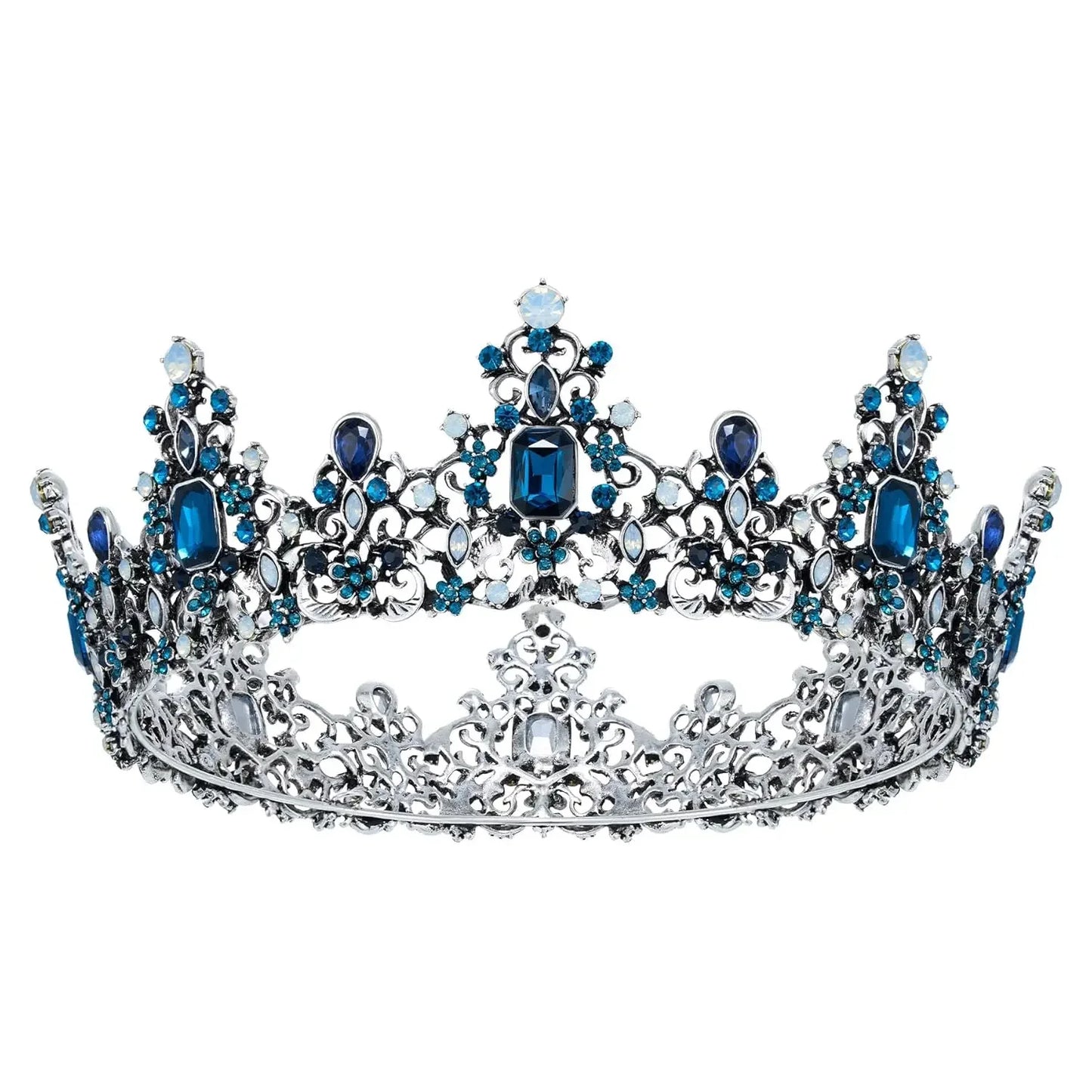 Jeweled Baroque Queen Crown for Women - Rhinestone Wedding Crowns, Bronze Costume Hair Accessories for Cosplay Birthday Party