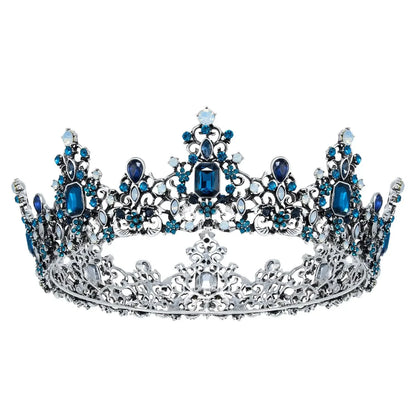 Jeweled Baroque Queen Crown for Women - Rhinestone Wedding Crowns, Bronze Costume Hair Accessories for Cosplay Birthday Party