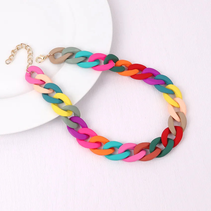 FishSheep Fashion Colorful Acrylic Matte Chain Choker Necklace for Women Statement Resin Wide Chain Collar Neck Jewelry