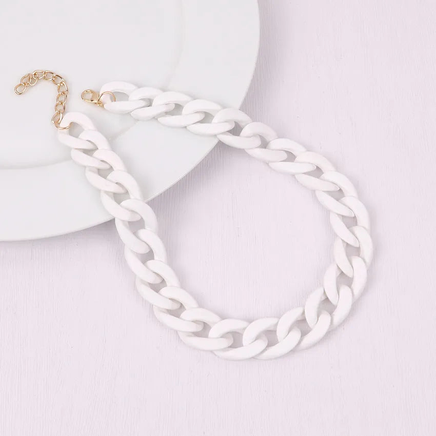 FishSheep Fashion Colorful Acrylic Matte Chain Choker Necklace for Women Statement Resin Wide Chain Collar Neck Jewelry