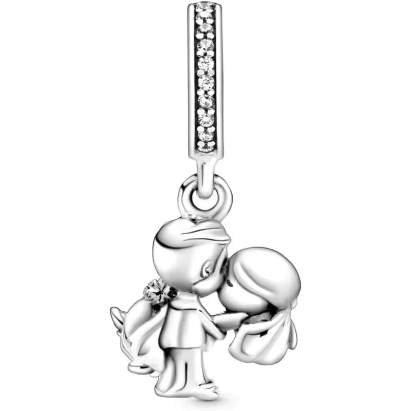 Married Couple Cubic Zirconia Family Charm Sterling Silver Heart Beads Perfect Mom Charm Birthday Christmas Jewelry Gifts