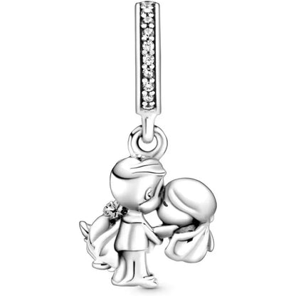 Married Couple Cubic Zirconia Family Charm Sterling Silver Heart Beads Perfect Mom Charm Birthday Christmas Jewelry Gifts