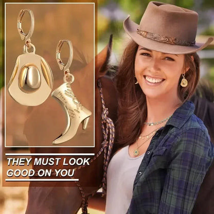 6 Pcs Cowgirl Jewelry for Women Turquoise Chain Layered Necklace Cowgirl Boot Hat Earring