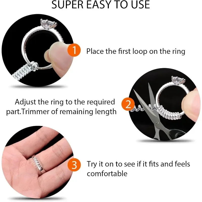 Ring Size Adjuster for Loose Rings,Ring Sizers Ring Spacers or Ring Tightener- 6 Sizes Fitter, Resizer Fit Almost Any Size Rings