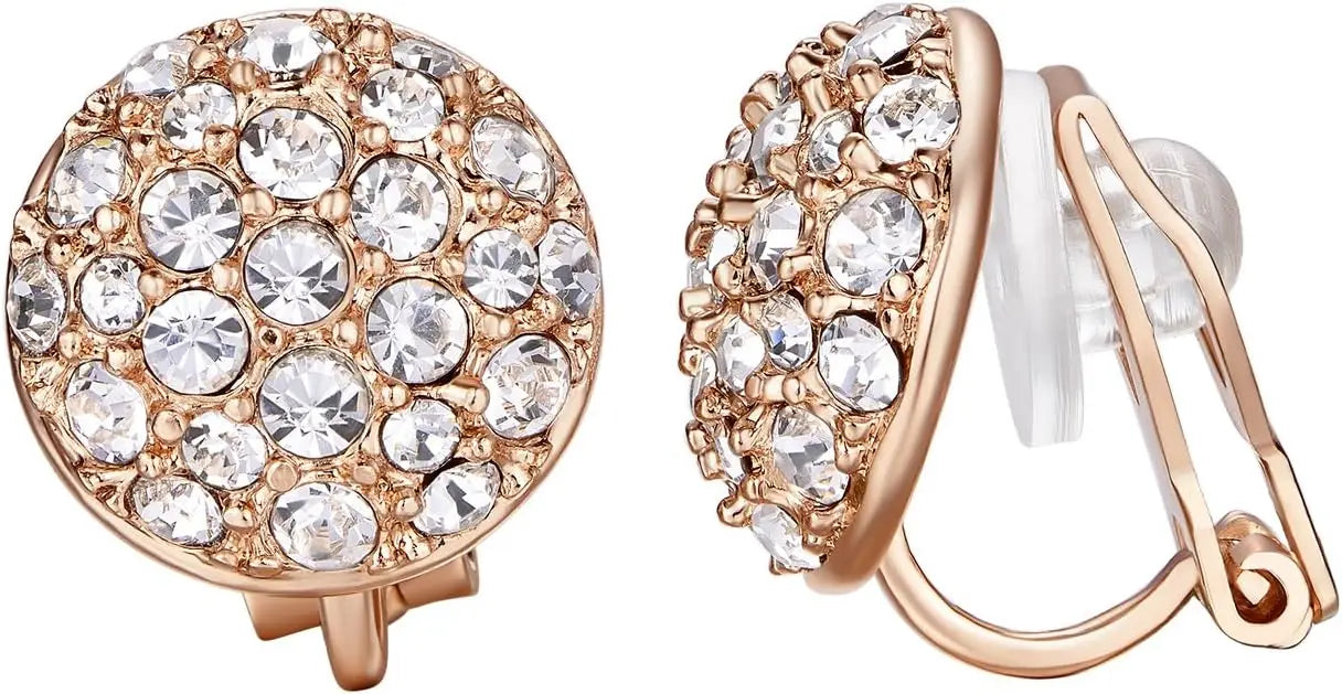 Clip On Earrings with Round Austrian Crystals Christmas Gifts For Women Kids Non Pierced Ears