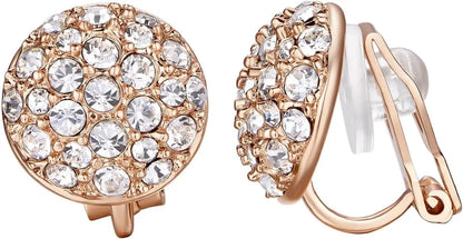 Clip On Earrings with Round Austrian Crystals Christmas Gifts For Women Kids Non Pierced Ears
