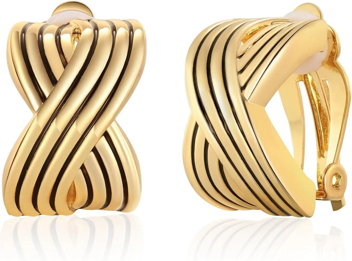 Antique Gold Clip On Hoop Earrings for Women Non Pierced Clip on Earrings with Interwoven Textured Jewelry Gifts