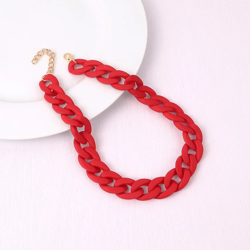 FishSheep Fashion Colorful Acrylic Matte Chain Choker Necklace for Women Statement Resin Wide Chain Collar Neck Jewelry