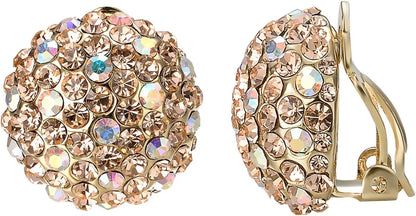 Clip On Earrings with Round Austrian Crystals Christmas Gifts For Women Kids Non Pierced Ears